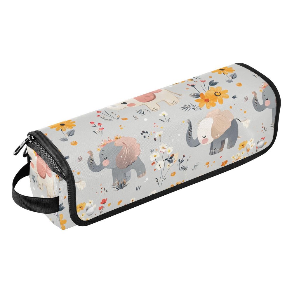 Cute Gray Elephant Hair Tool Travel Bag with Removable Heat-Resistant Mat