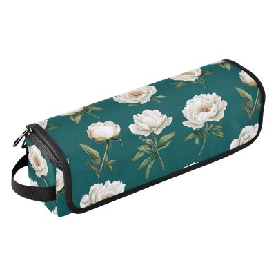 Vintage White Peonies Teal Hair Tool Travel Bag with Heat-Resistant Pad