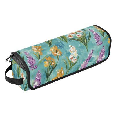 Yellow, Purple Floral and Turquoise Hair Tool Travel Bag for Women with Removable Heat-Resistant Mat