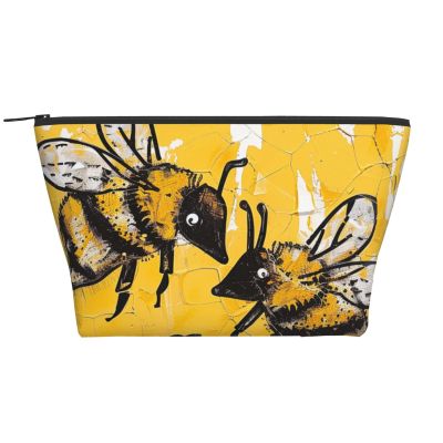Trapezoid Makeup Bag with Bee Bubble Print, Travel Cosmetic Organizer with Foam Padding, One Size