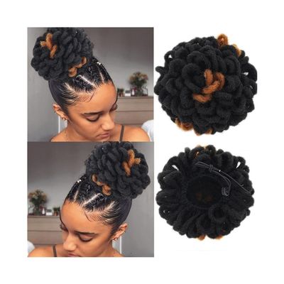 Synthetic Dreadlock Afro Puff Bun Faux Locs Clip-In Drawstring Ponytail Hairpiece (1B-27)