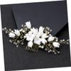 Bridal Hair Comb with White Flower, Pearls and Crystal Beads view 2