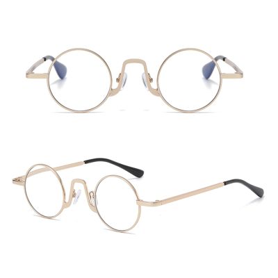 Generic Retro Reading Glasses for Men and Women, Round Metal Blue-Light-Filtering Frames, Gold, 1.5x