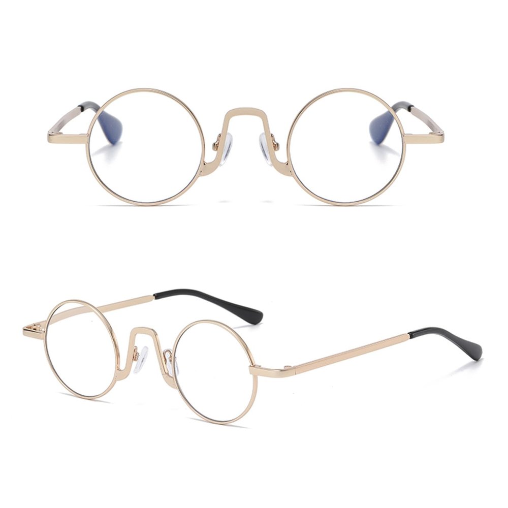 Generic Retro Reading Glasses for Men and Women, Round Metal Blue-Light-Filtering Frames, Gold, 1.5x