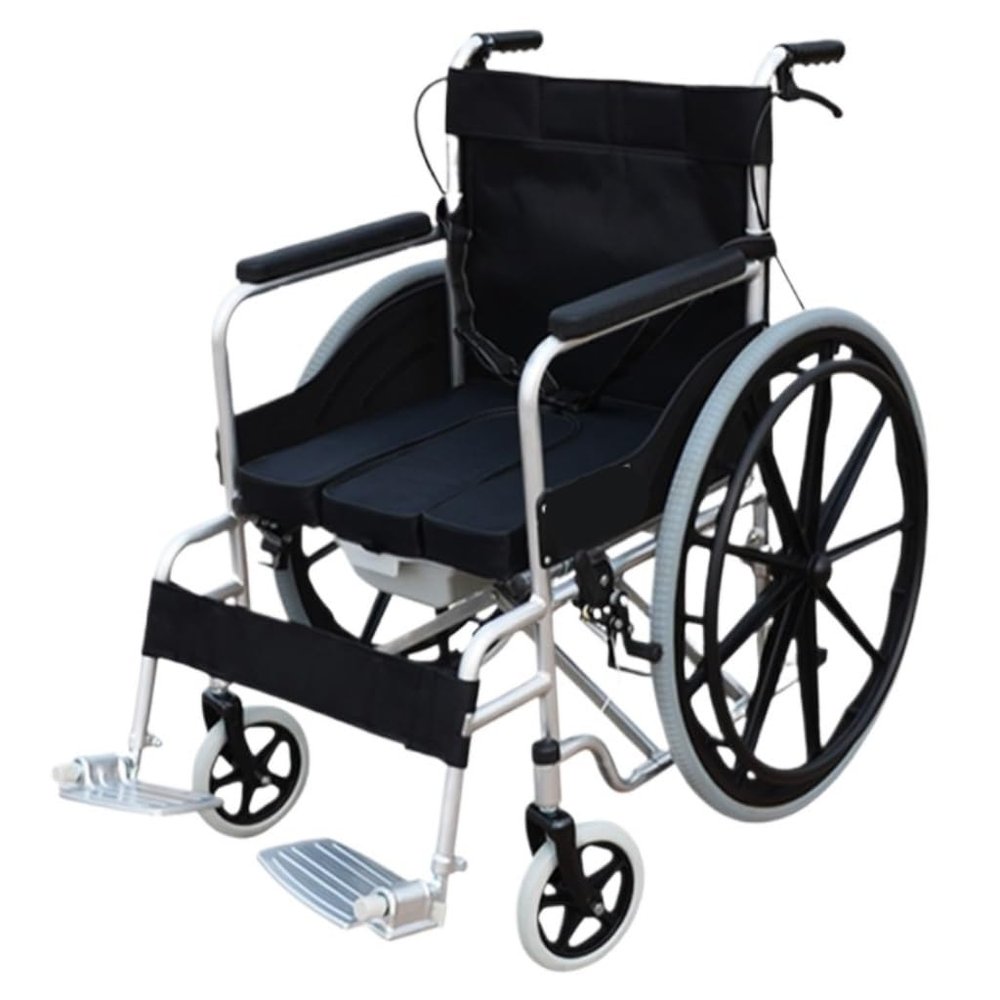 Fully Adjustable Manual Wheelchair, Lightweight Folding Wheelchair for Seniors and People with Disabilities (A) (Black D)