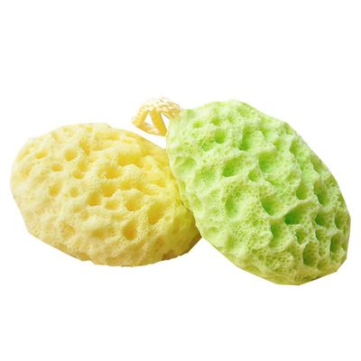 3 Shower Sponges, Seagrass and Cotton, with Hanging Cord, Yellow/Green