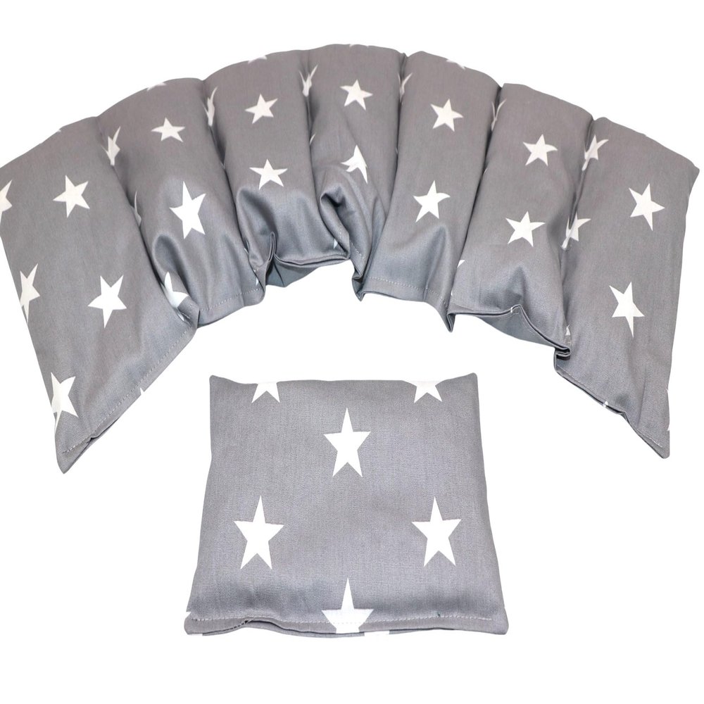 GROßE STERNE Cherry Pit Pillow Set of 2, Long 67 x 18 cm, 7-Chamber + Small Grain Pillow, XXL Shoulder and Neck Heating Pad, Microwave and Oven, Gray Large Stars, Grape Seeds
