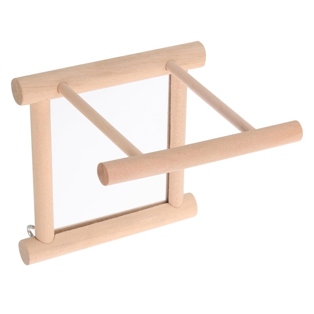 POPETPOP Wooden Parrot Perch with Mirror, Bird Play Stand for Cage