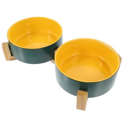 JOINPAYA Ceramic Cat and Dog Bowls with Wooden Stand, 2-Piece Set