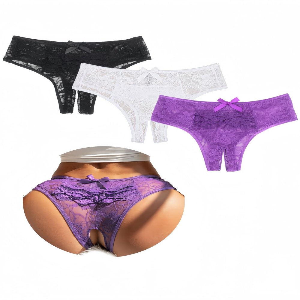 comeondear Sexy Open-Crotch Thongs for Women, 3-Pack, Multicolor B, XL