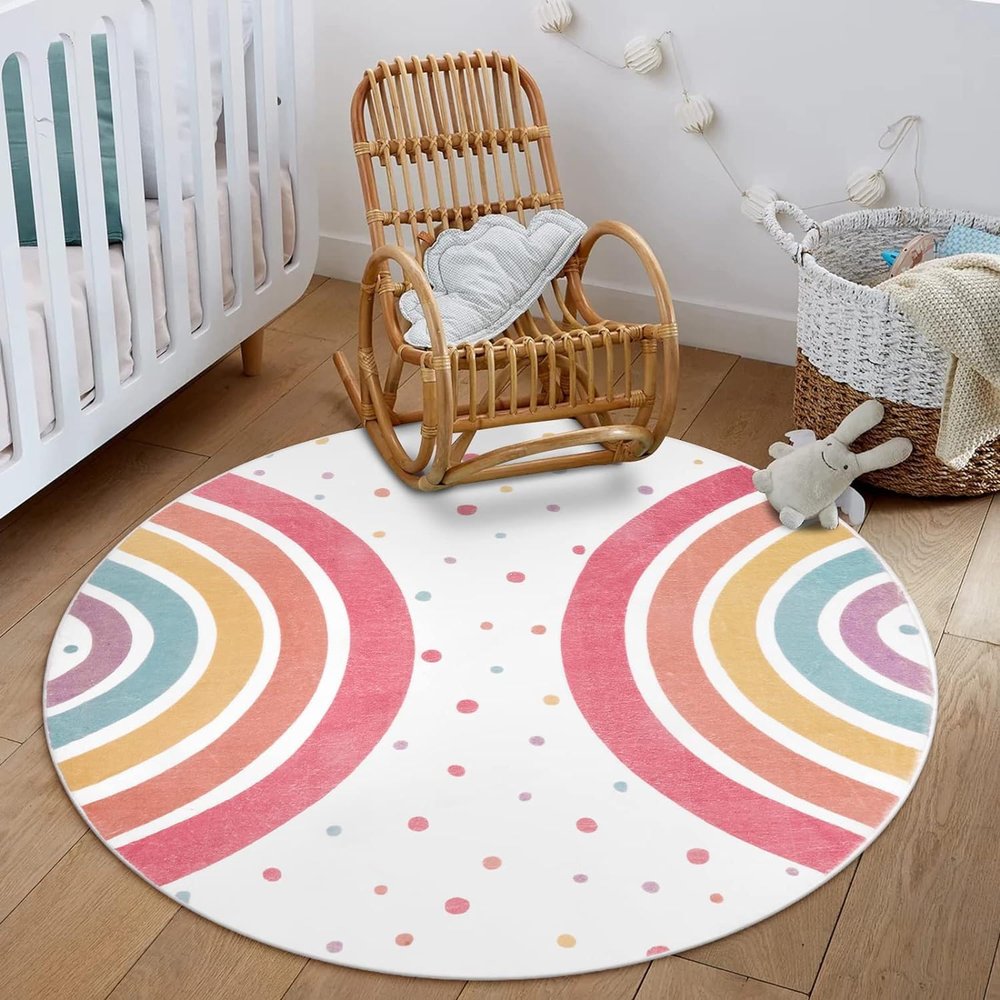 YATOLA Kids' Rug, Pink Heart Play Mat, 80 x 80 cm (White 3)