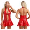 XINLIANYI Women's Patent Leather Halter Mini Dress, Red, Size 42 view 1
