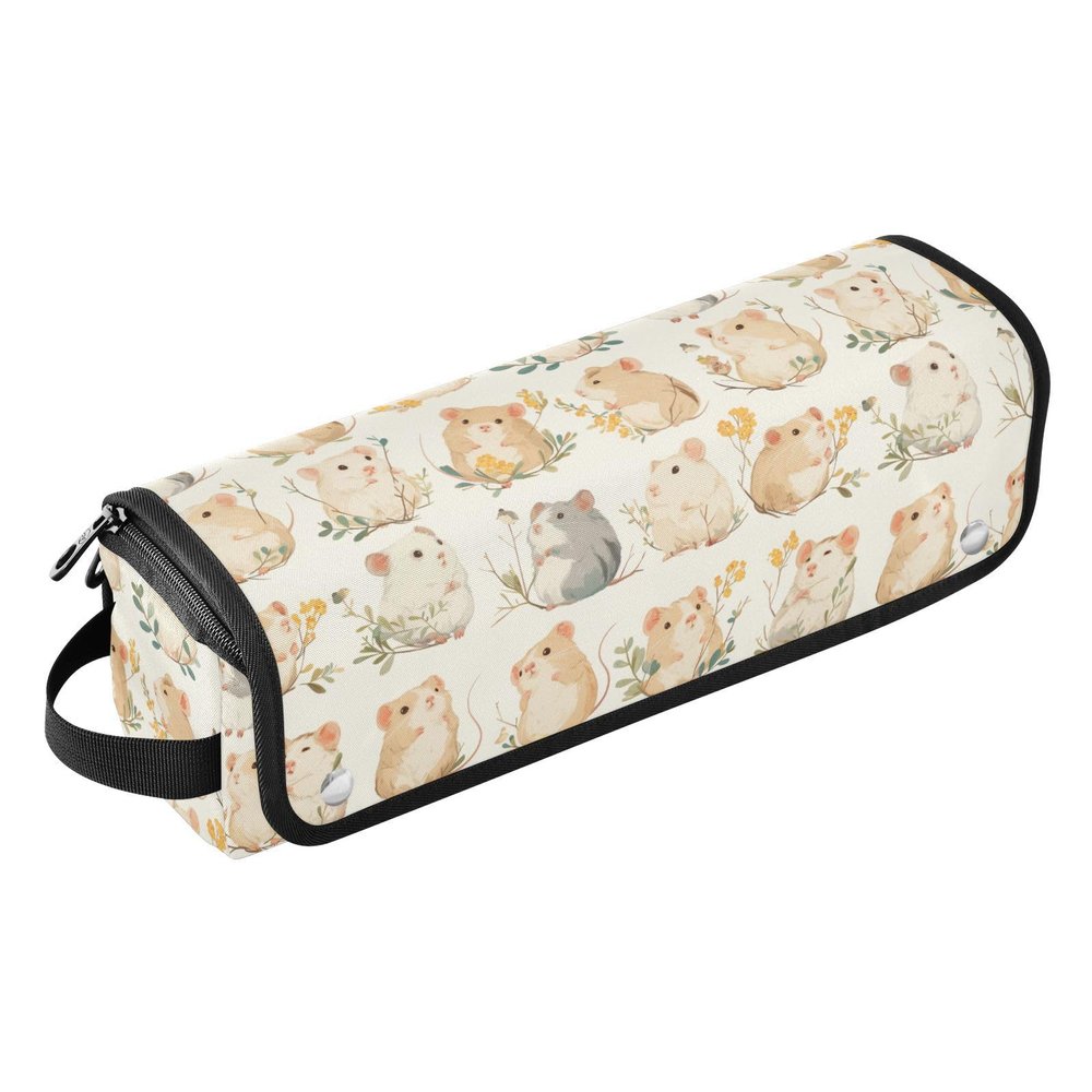 Cute Beige Mouse Hair Tool Travel Bag with Heat-Resistant Pad