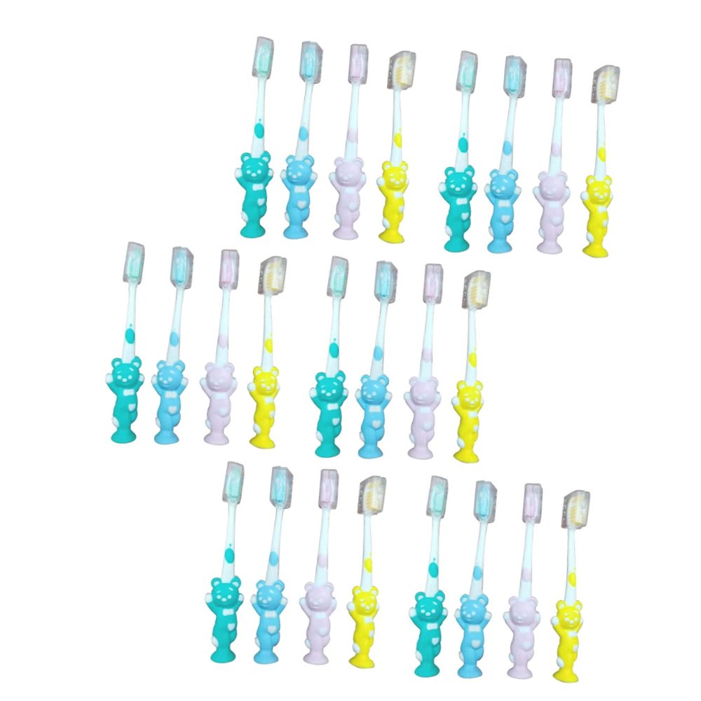 SKISUNO Kids' Toothbrushes with PP Handles, Soft Bristles, 24-Pack, Random Colors, Bear-Shaped
