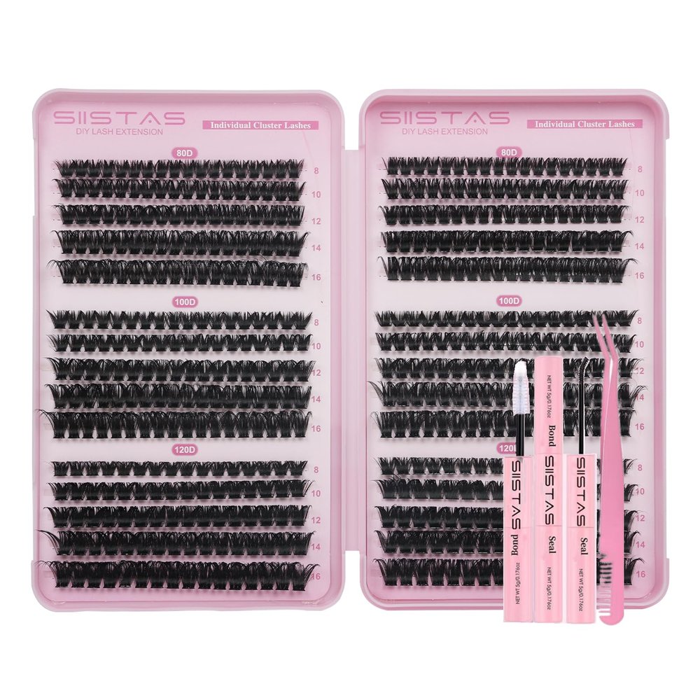 Individual & Cluster Lashes Set, 80D/100D/120D, Wispy, D-Curl, 8–16 mm, with Lash Glue