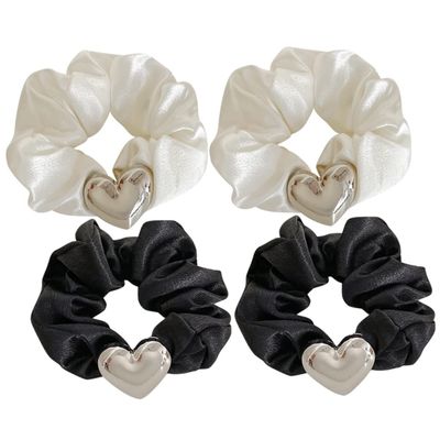 VALICLUD 4-Pack Hair Ties with Heart Design for Women, Elastic Fabric