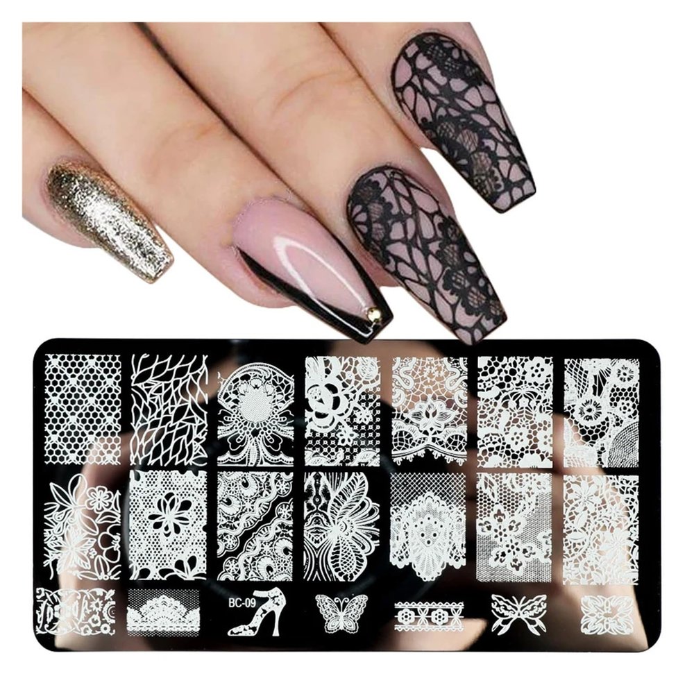 HEXHUASR Nail Stamping Plates, Mandala, Geometric Flowers, Nail Art Templates (BC-09)