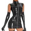 Generic Sexy Women's Lingerie Dress, Sleeveless Fitted PU Dress with Front Zipper, Black XL view 1