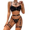 Women's Sexy Three-Piece Lingerie Set with Corset, Neck and Waist Chain (Black, M) view 1
