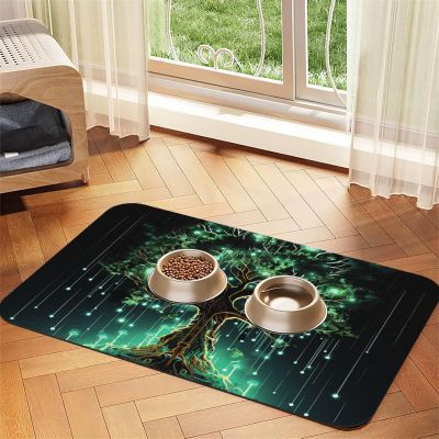 Magical Green Tree Pet Feeding Mat, Absorbent PU Leather, 40 x 60 cm