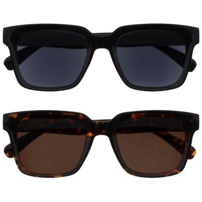 OPULIZE ERA Reading Sunglasses for Women and Men, Black/Brown Lenses, 2-Pack, +1.00