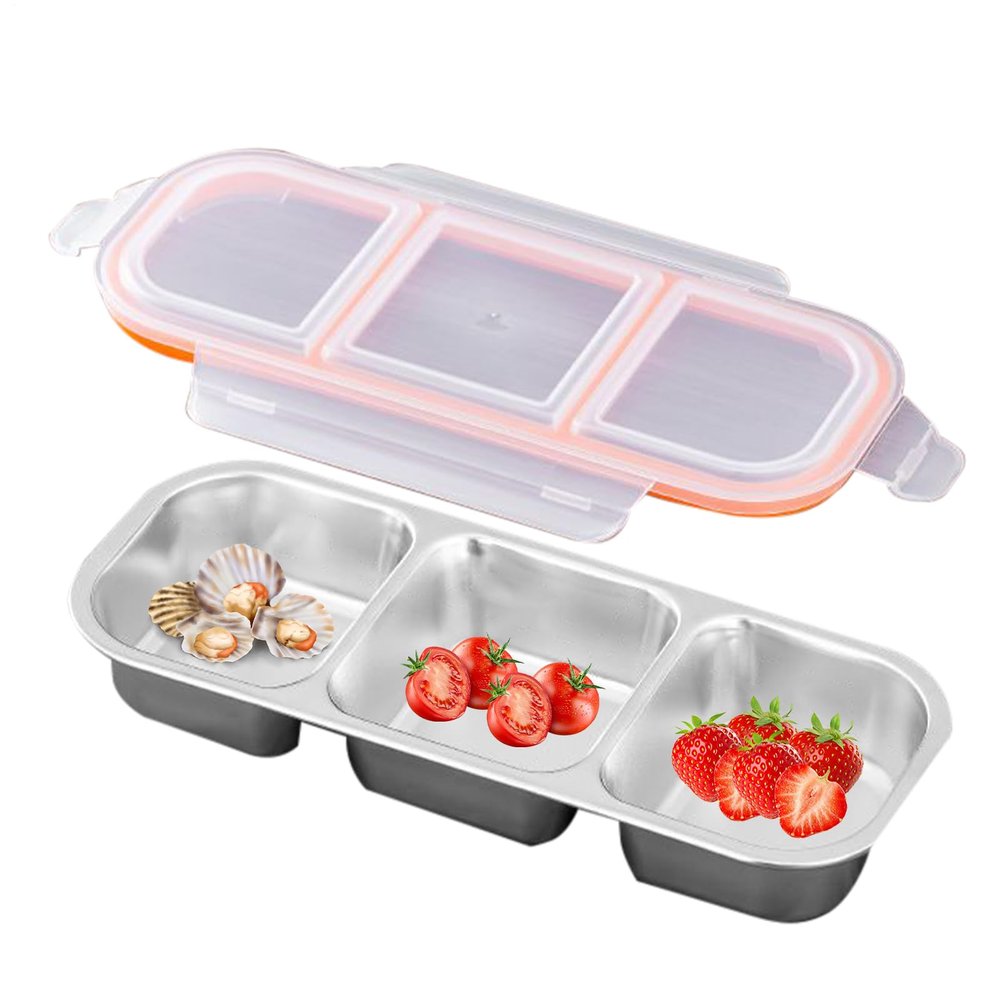 Children's Snack Container with Dividers, Stackable Metal Food Box