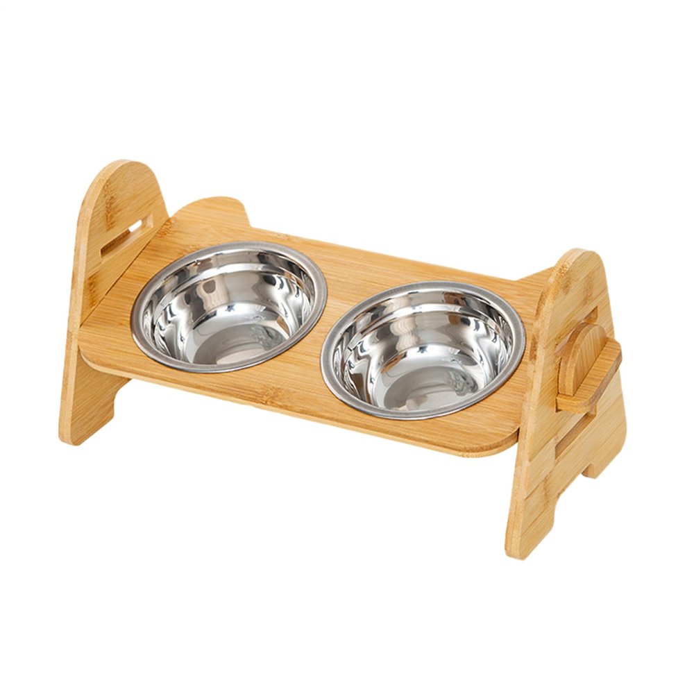 Non-Slip Height-Adjustable Wooden Elevated Dog Bowl Stand