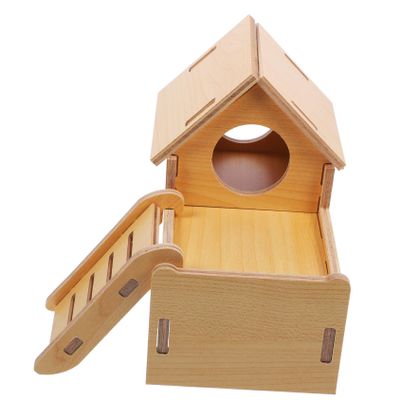 HAPINARY Wooden Hamster House with Climbing Ramp for Hamster Habitats and Gerbil Cages, Natural Toy for Guinea Pigs and Rats, Hideaway and Sleeping Area