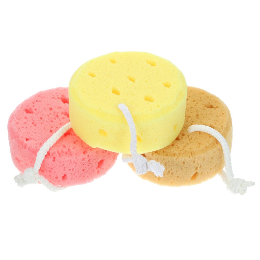 WRITWAA 3-Pack Round Shower Sponges with Lanyards