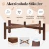 SPUNKYJUNKY Elevated Ceramic Double Dog Bowl with Acacia Wood Stand, 1,250 ml, White view 3