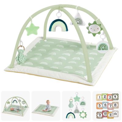 Mallify Baby Play Gym for Girls, Play Mat with Arch, 6 Detachable Toys and 12 Milestone Cards, from Birth, 0–6 Months, Green