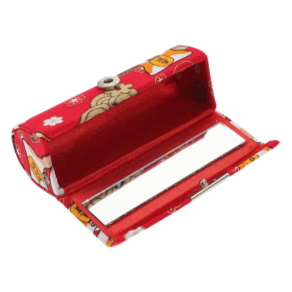 Japanese Lipstick Case for Pocket with Mirror, Red, Elegant