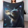 LTTTT Soft Flannel Cat Throw Blanket with 3D Pattern, All-Season Bed or Couch Blanket, 130 x 180 cm view 1