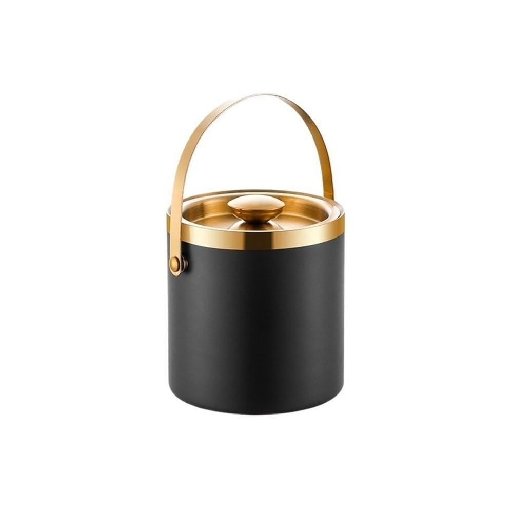 RYUQW3RE Stainless Steel Ice Bucket, Double-Wall Insulated, Keeps Champagne, Wine, Beer, Ice Pellets and Ice Cubes Cold, Black, S