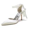 EICOFF Women's Pointed-Toe Stiletto Heels with Pearl Ankle Strap, Satin Bridal Pumps, Ivory, EU 40 view 1