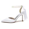EICOFF Women's Pointed-Toe Stiletto Heels with Pearl Ankle Strap, Satin Bridal Pumps, Ivory, EU 40 view 3