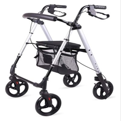Upright Rollator Walker with Seat, Lightweight Folding 4-Wheel Aluminum Walker with Hand Brakes