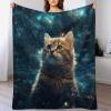 Cute Cat Flannel Throw Blanket, Soft Picnic Rug for Bedroom, Sofa and Outdoor Use, 130 × 150 cm view 1
