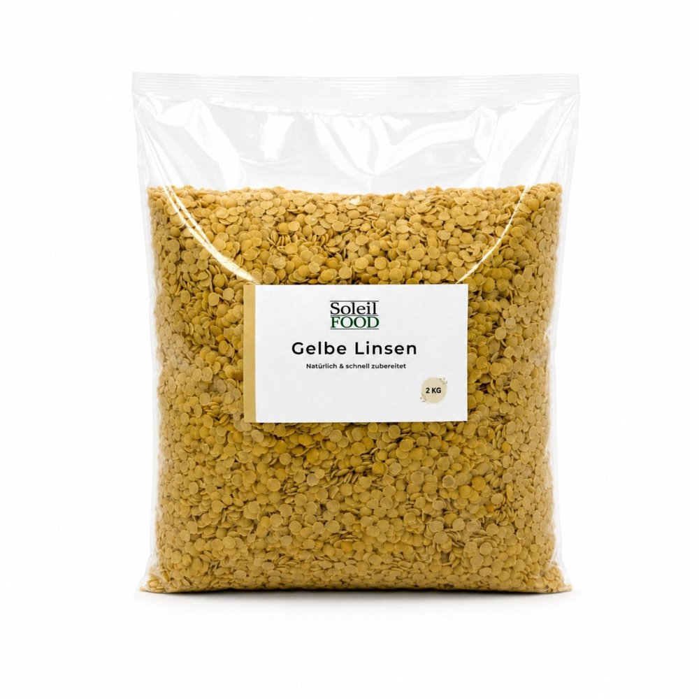 SoleilFOOD Dried Yellow Lentils, 2 kg – Legumes, Protein Source