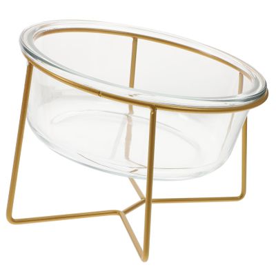 UPKOCH Glass Bowl for Cats and Dogs, Raised Slanted Design, Glass and Iron, Random Style