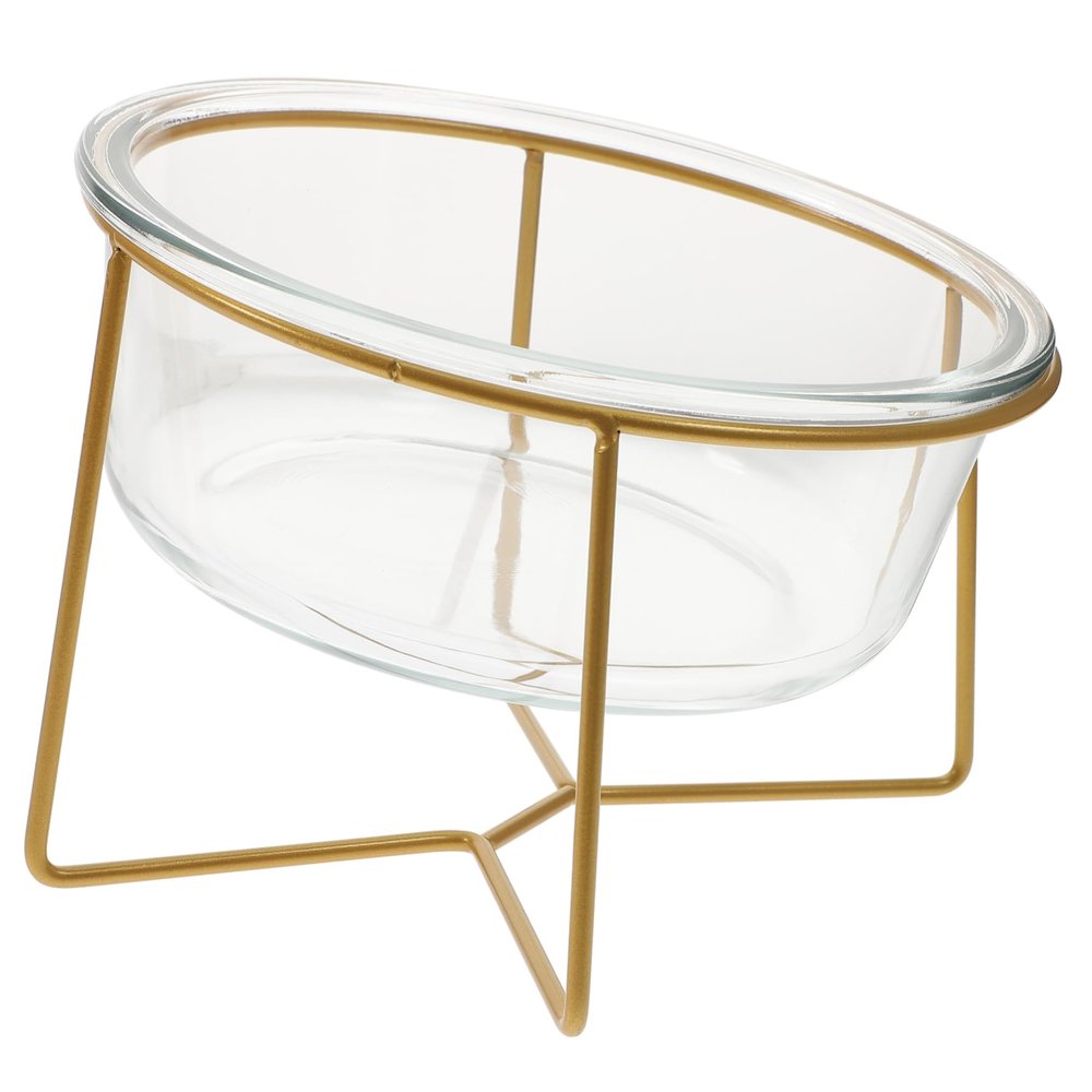 UPKOCH Glass Bowl for Cats and Dogs, Raised Slanted Design, Glass and Iron, Random Style