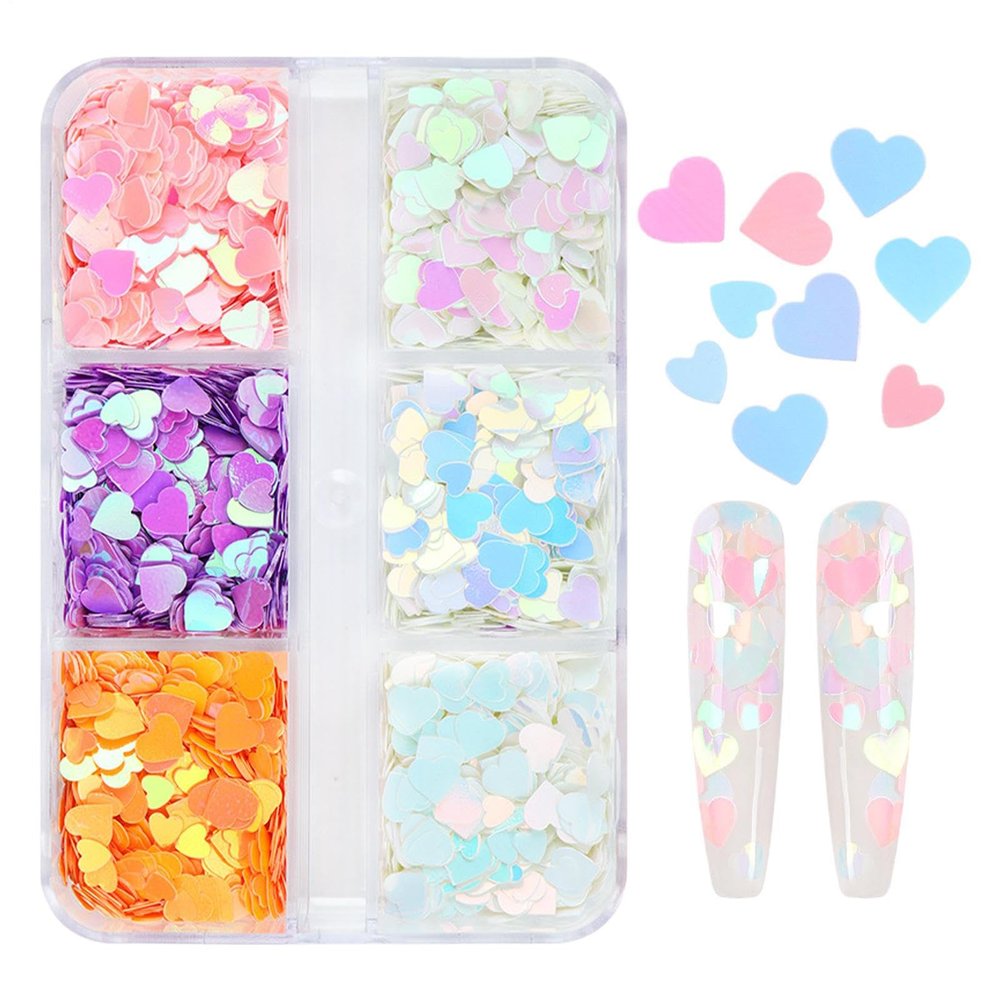 Holographic Heart Glitter Sequins for Nail Art, 6 Colors
