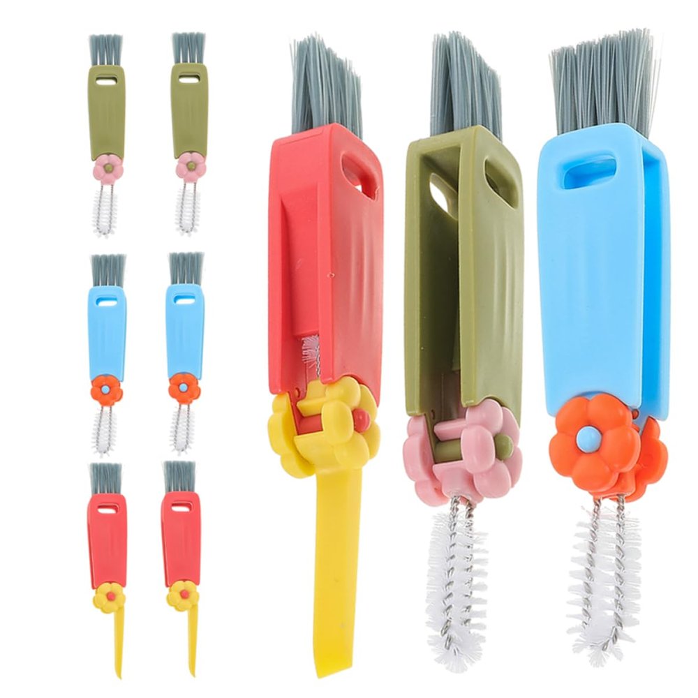 ULTECHNOVO 9-Piece Bottle Brushes and Lid Cleaners with Bristles for Baby Bottles, Sippy Cups and Mugs
