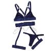 Smilice Paarzeit 4-Piece Women's Lingerie Set Bodysuit Garter Push-Up Corset, Dark Blue, S view 1