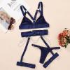 Smilice Paarzeit 4-Piece Women's Lingerie Set Bodysuit Garter Push-Up Corset, Dark Blue, S view 2