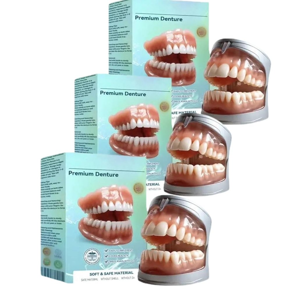 Complete Silicone-Lined Dentures, Individual Denture Set, 3 Sets