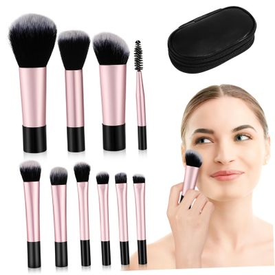 10-Piece Small Makeup Brush Set with Travel Case
