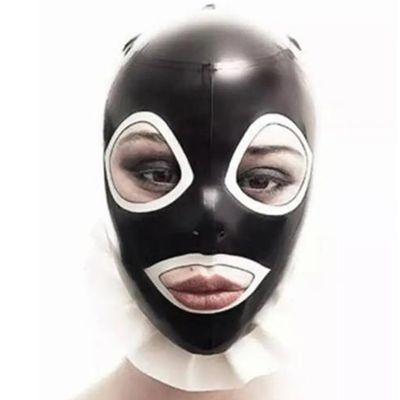 WXLPCGO Sexy Latex Mask with Open Mouth and Back Zipper, Unisex, Size L (68 cm)