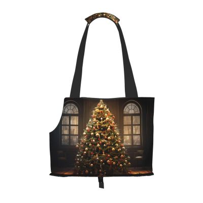 Stylish Shoulder Bag with Christmas Tree Print for Small Dogs and Cats, for Shopping and Travel