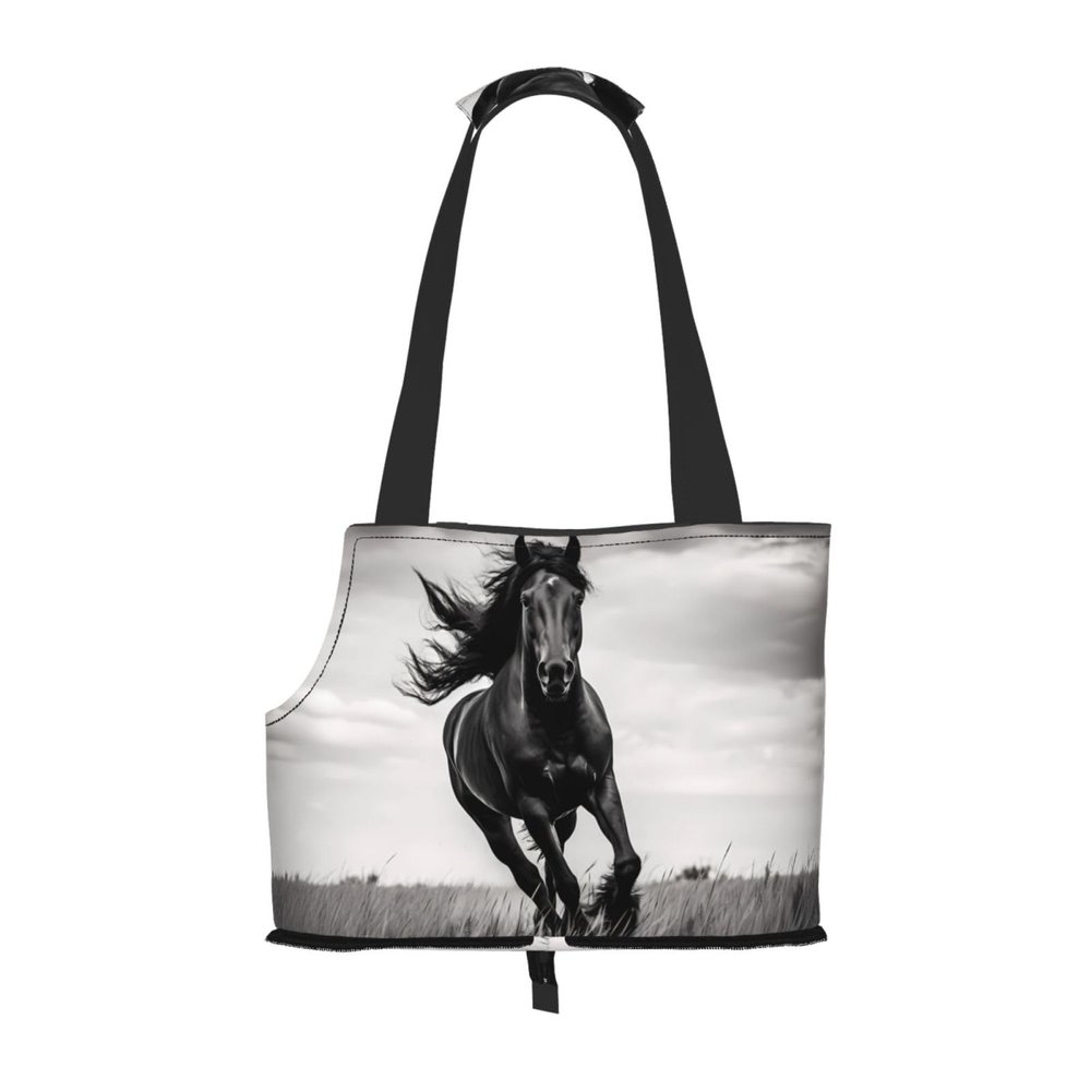 Black Stallion Printed Portable Foldable Pet Carrier